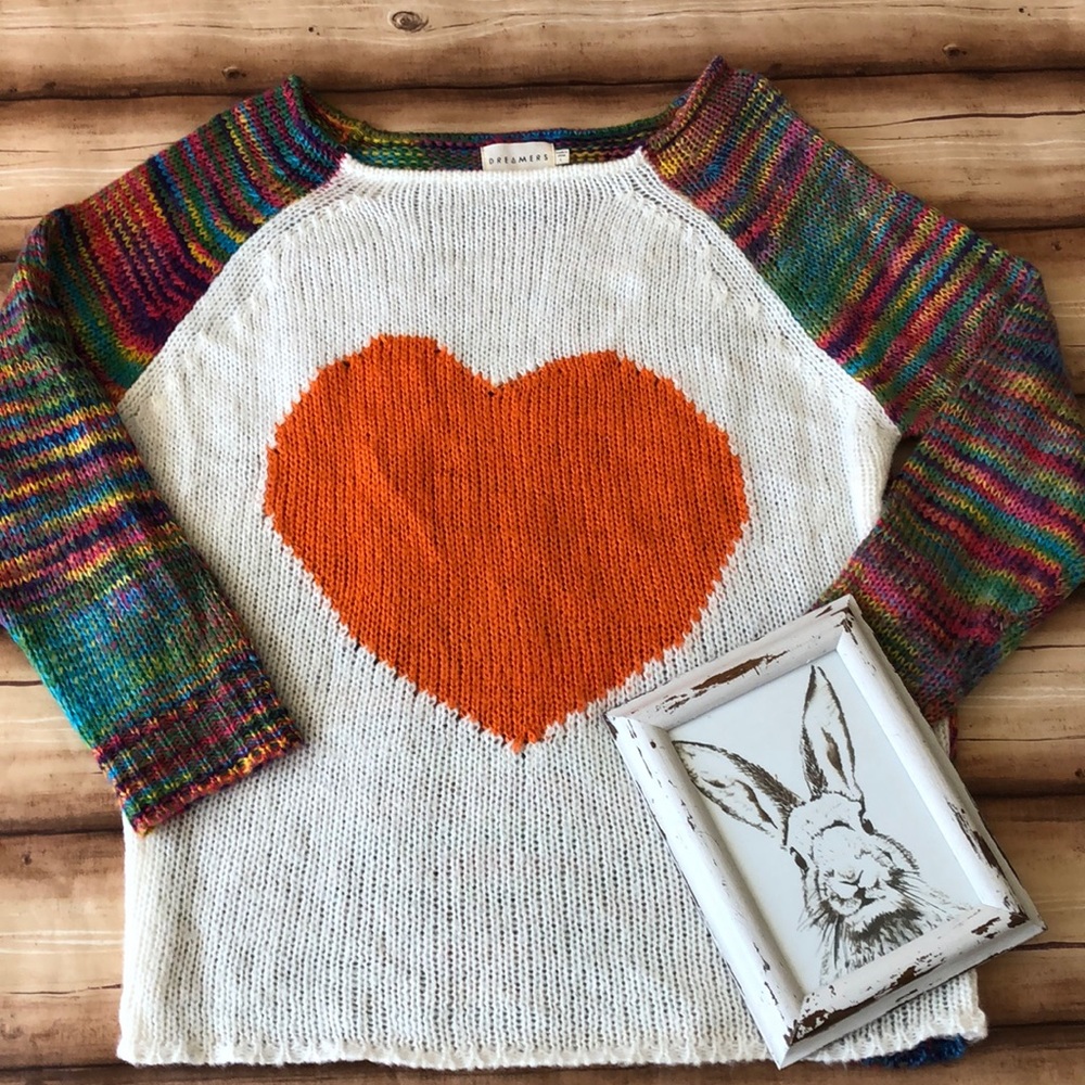 ModCloth Dreamers heart sweater. Multicolored.